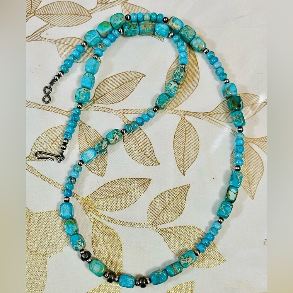 Vtg Native American Sterling Pearl Bench Beads Turquoise Necklace Sz 19”